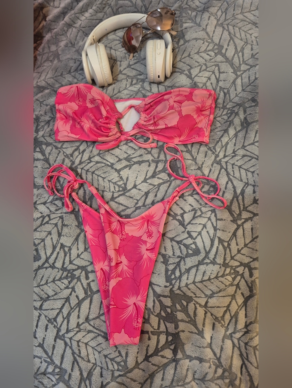 Pink Floral Tie Bikini Set
